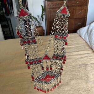 Vintage Red Afghan Kuchi Necklace